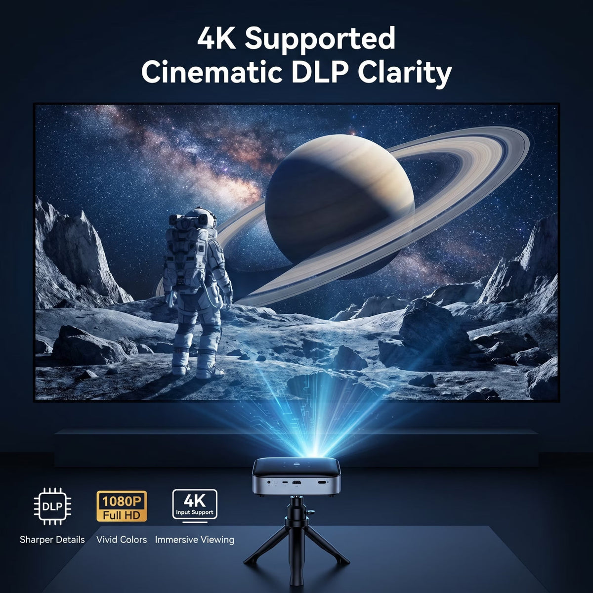 Wireless Projector, Thinnest 0.82" Portable Mini Projector, 10000Mah Built-In Battery for Instant Use, Includes Stand, Home Outdoor Projector with Wifi and Bluetooth, 4K 1080P Supported, Full HD