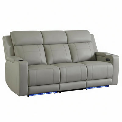 Power Recliner Sofa, Home Theater Seating with Adjustable Headrest, Blue LED Lighting, Reclining Loveseat, Flip-Up Backrest Storage, Multi-Port Charger, Cup Holder, USB