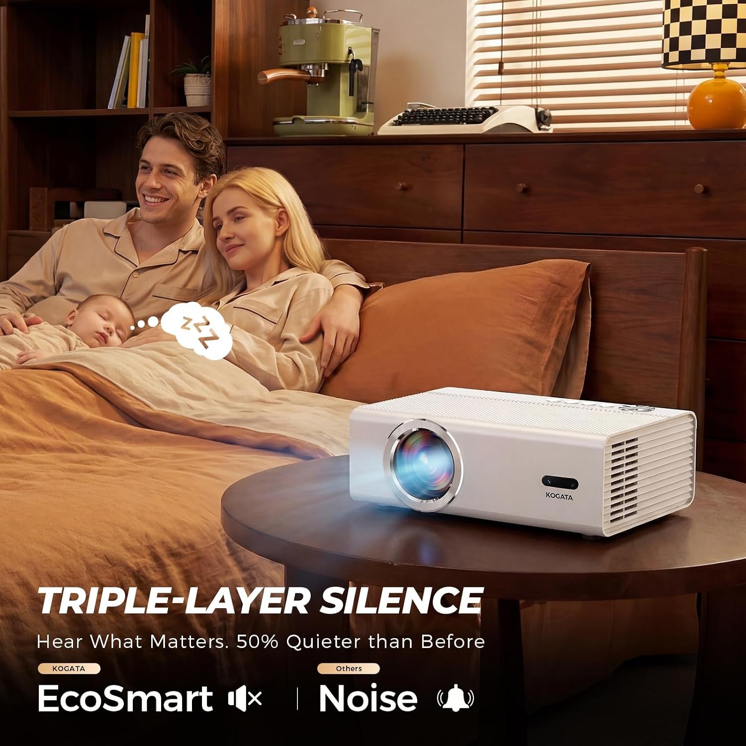 Smart Projector with Wifi Bluetooth 2000 ANSI AI Auto Focus 50W Doiby | Proyector-4K Support Official Licensed Apps,  Portable Indoor/Outdoor Movie Projector Ceiling HDR10+ Quiet