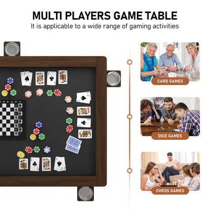 Wood Poker Table Convertible Gaming Table for 4-6 Players with Removable Tops