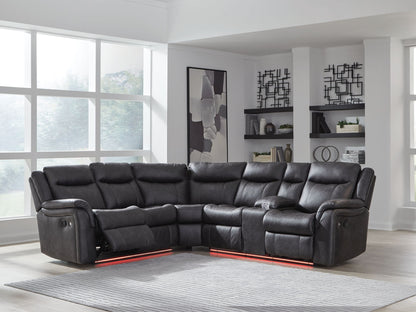 Sultan Meadow 2-Piece Reclining Sectional with LED Lighting - Carbon