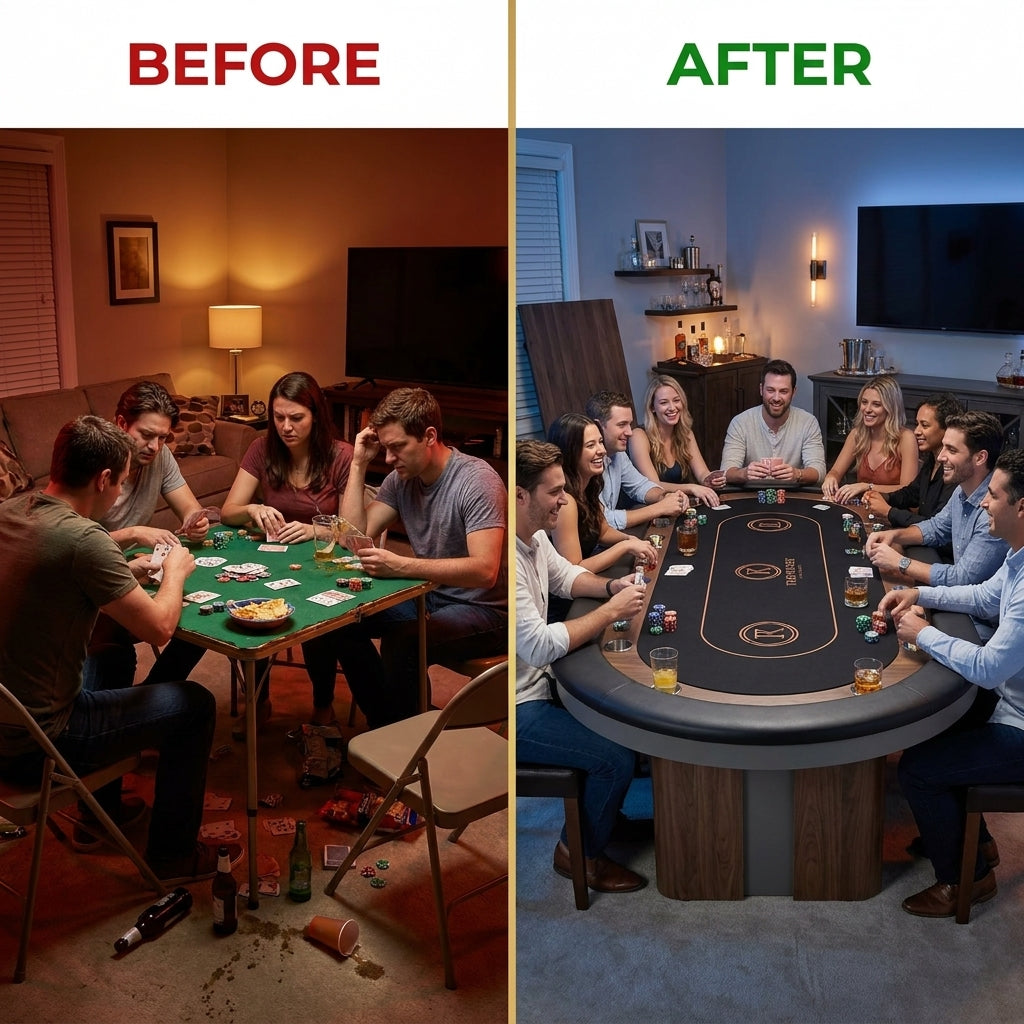 10-Player Poker Table with Dining Table Top — Before & After