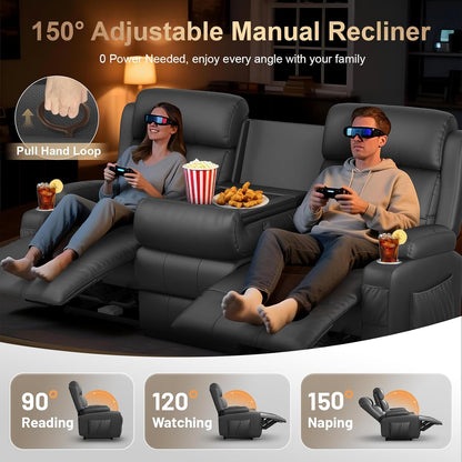 RV Reclining Sofa, Home Theater Seating Loveseat Couch with Massage | Reclining Loveseat with USB, Wall Hugger RV Couch Movie Theater Chairs, RV Furniture with Cup Holders, Drawer for Gaming Room