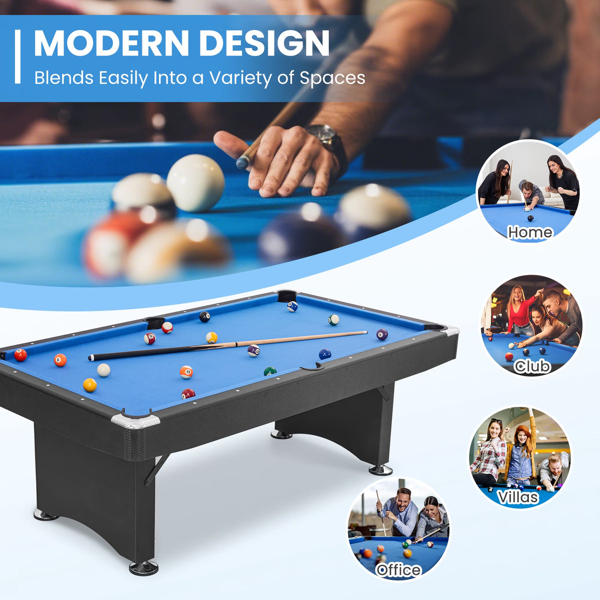 7FT Pool Table Billiard Table with Cues Rack Triangle Ball Set Brush Chalk Cubes Complete Set Pool Table for Family Friend Villa Home Office