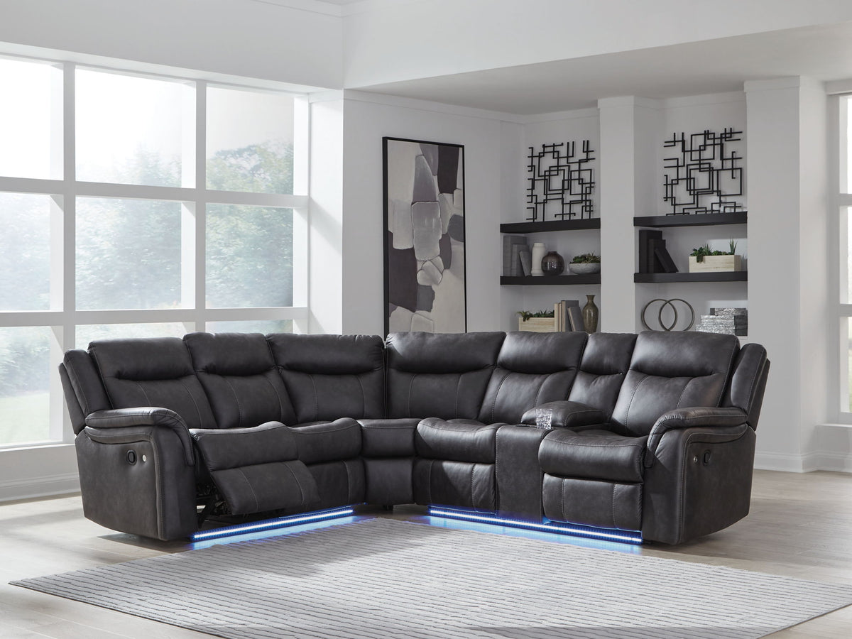 Sultan Meadow 2-Piece Reclining Sectional with LED Lighting - Carbon