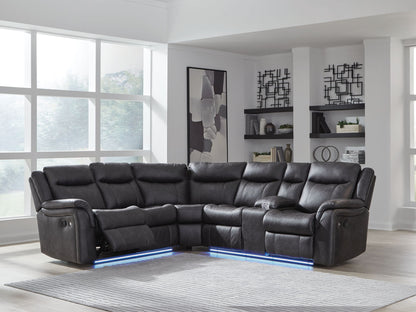 Sultan Meadow 2-Piece Reclining Sectional with LED Lighting - Carbon