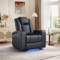 34.6"Wide Faux Leather Power Reclining Home Theater Seating Chair with Arm Storage&Dual Cup Holders&Usb Charging Port&Ambient Lighting