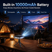 Wireless Projector, Thinnest 0.82" Portable Mini Projector, 10000Mah Built-In Battery for Instant Use, Includes Stand, Home Outdoor Projector with Wifi and Bluetooth, 4K 1080P Supported, Full HD