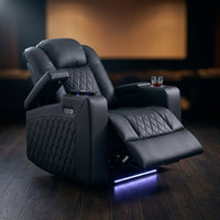 34.6"Wide Faux Leather Power Reclining Home Theater Seating Chair with Arm Storage&Dual Cup Holders&Usb Charging Port&Ambient Lighting — Studio Shot