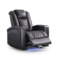 34.6"Wide Faux Leather Power Reclining Home Theater Seating Chair with Arm Storage&Dual Cup Holders&Usb Charging Port&Ambient Lighting — Studio Shot