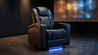 34.6"Wide Faux Leather Power Reclining Home Theater Seating Chair with Arm Storage&Dual Cup Holders&Usb Charging Port&Ambient Lighting — Lifestyle