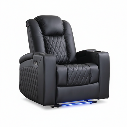 Power Reclining Home Theater Chair with LED Lighting & USB Charging