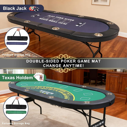 3 in 1 Foldable Poker Table with Reversible Game Mat, 8 Players Game Table with 8 Cup Holders, Suitable for Texas Holdem&Blackjack and Most of Poker Game.