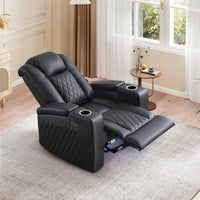 34.6"Wide Faux Leather Power Reclining Home Theater Seating Chair with Arm Storage&Dual Cup Holders&Usb Charging Port&Ambient Lighting