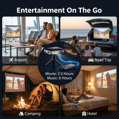 Wireless Projector, Thinnest 0.82" Portable Mini Projector, 10000Mah Built-In Battery for Instant Use, Includes Stand, Home Outdoor Projector with Wifi and Bluetooth, 4K 1080P Supported, Full HD