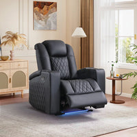 34.6"Wide Faux Leather Power Reclining Home Theater Seating Chair with Arm Storage&Dual Cup Holders&Usb Charging Port&Ambient Lighting