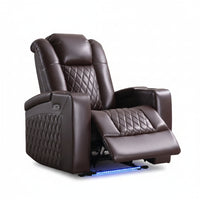 34.6"Wide Faux Leather Power Reclining Home Theater Seating Chair with Arm Storage&Dual Cup Holders&Usb Charging Port&Ambient Lighting