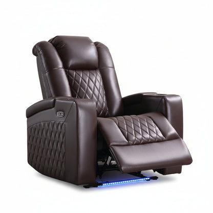 34.6"Wide Faux Leather Power Reclining Home Theater Seating Chair with Arm Storage&Dual Cup Holders&Usb Charging Port&Ambient Lighting