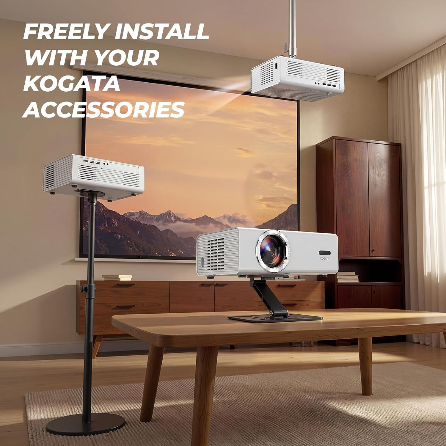 Smart Projector with Wifi Bluetooth 2000 ANSI AI Auto Focus 50W Doiby | Proyector-4K Support Official Licensed Apps,  Portable Indoor/Outdoor Movie Projector Ceiling HDR10+ Quiet