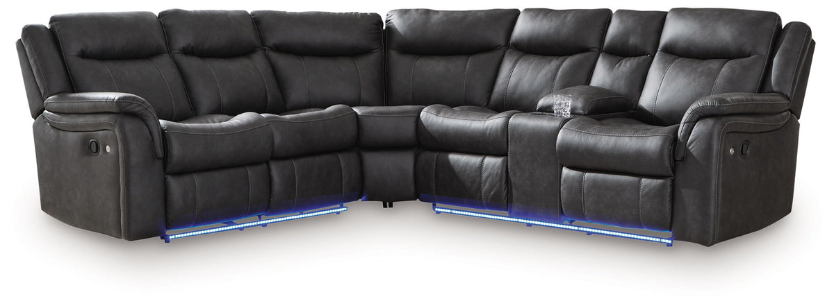 Sultan Meadow 2-Piece Reclining Sectional with LED Lighting - Carbon