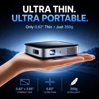 Wireless Projector, Thinnest 0.82" Portable Mini Projector, 10000Mah Built-In Battery for Instant Use, Includes Stand, Home Outdoor Projector with Wifi and Bluetooth, 4K 1080P Supported, Full HD
