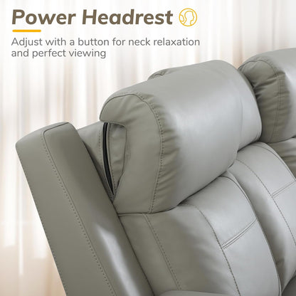 Power Recliner Sofa, Home Theater Seating with Adjustable Headrest, Blue LED Lighting, Reclining Loveseat, Flip-Up Backrest Storage, Multi-Port Charger, Cup Holder, USB