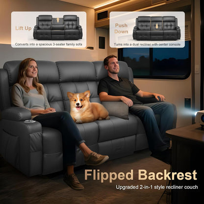 RV Reclining Sofa, Home Theater Seating Loveseat Couch with Massage | Reclining Loveseat with USB, Wall Hugger RV Couch Movie Theater Chairs, RV Furniture with Cup Holders, Drawer for Gaming Room