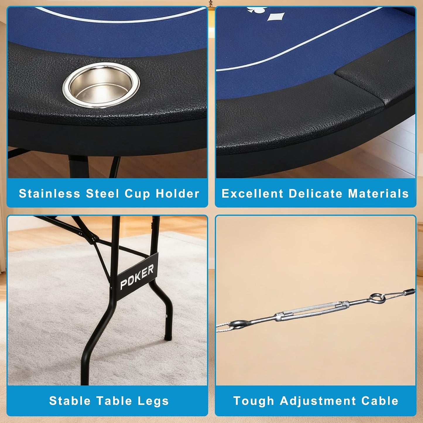 3 in 1 Foldable Poker Table with Reversible Game Mat, 8 Players Game Table with 8 Cup Holders, Suitable for Texas Holdem&Blackjack and Most of Poker Game.