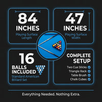 7FT Pool Table Billiard Table with Cues Rack Triangle Ball Set Brush Chalk Cubes Complete Set Pool Table for Family Friend Villa Home Office — Results & Stats