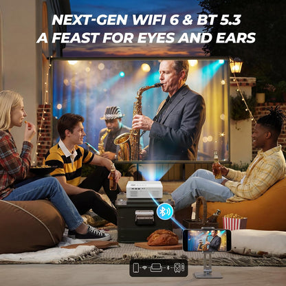 Smart Projector with Wifi Bluetooth 2000 ANSI AI Auto Focus 50W Doiby | Proyector-4K Support Official Licensed Apps,  Portable Indoor/Outdoor Movie Projector Ceiling HDR10+ Quiet
