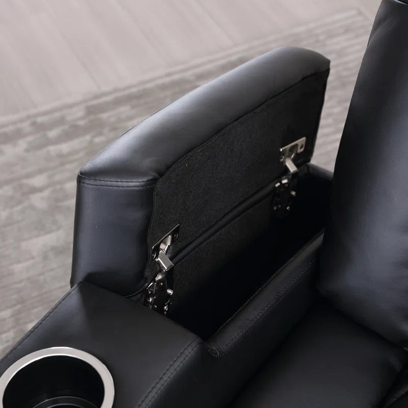 34.6"Wide Faux Leather Power Reclining Home Theater Seating Chair with Arm Storage&Dual Cup Holders&Usb Charging Port&Ambient Lighting