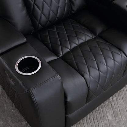 34.6"Wide Faux Leather Power Reclining Home Theater Seating Chair with Arm Storage&Dual Cup Holders&Usb Charging Port&Ambient Lighting