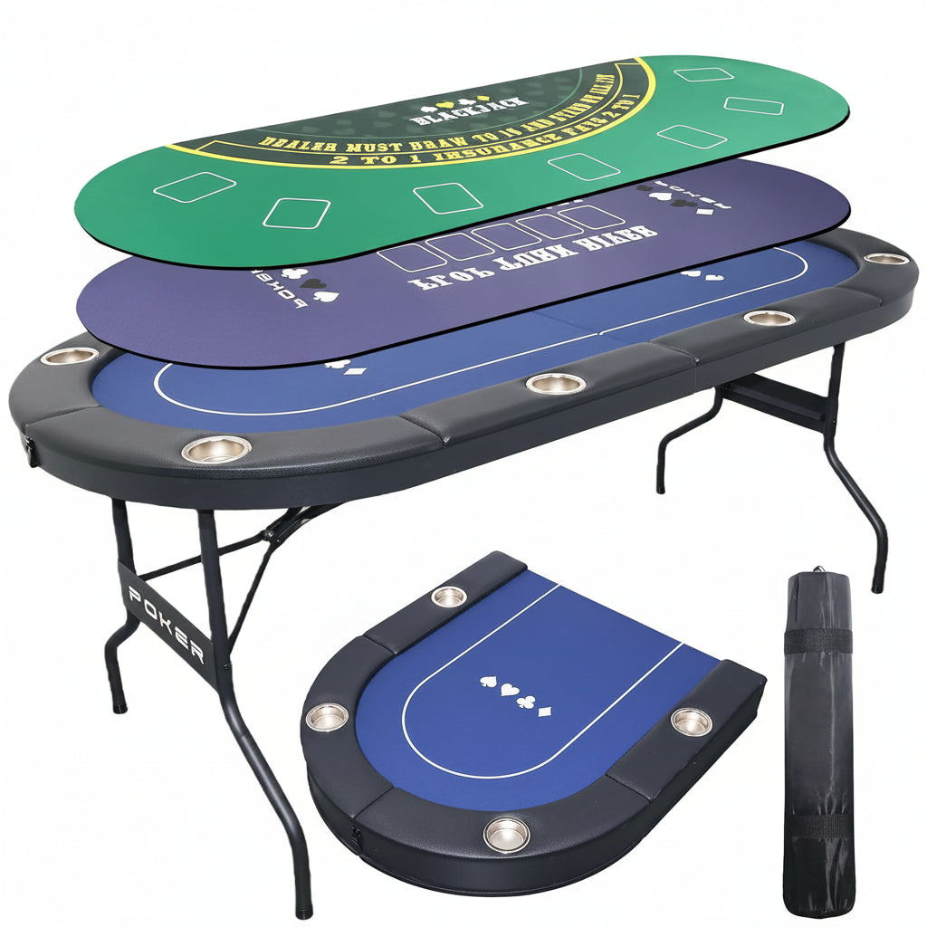 3 in 1 Foldable Poker Table with Reversible Game Mat, 8 Players Game Table with 8 Cup Holders, Suitable for Texas Holdem&Blackjack and Most of Poker Game.