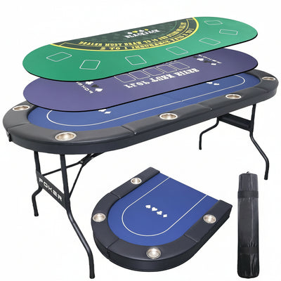 3 in 1 Foldable Poker Table with Reversible Game Mat, 8 Players Game Table with 8 Cup Holders, Suitable for Texas Holdem&Blackjack and Most of Poker Game.