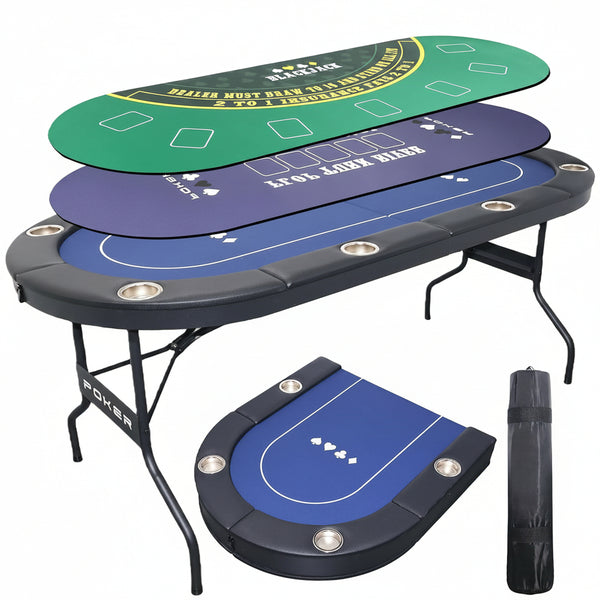 3 in 1 Foldable Poker Table with Reversible Game Mat, 8 Players Game Table with 8 Cup Holders, Suitable for Texas Holdem&Blackjack and Most of Poker Game.