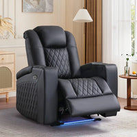 34.6"Wide Faux Leather Power Reclining Home Theater Seating Chair with Arm Storage&Dual Cup Holders&Usb Charging Port&Ambient Lighting