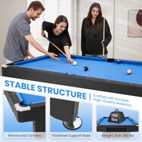 7FT Pool Table Billiard Table with Cues Rack Triangle Ball Set Brush Chalk Cubes Complete Set Pool Table for Family Friend Villa Home Office