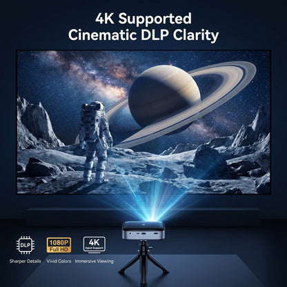 Wireless Projector, Thinnest 0.82" Portable Mini Projector, 10000Mah Built-In Battery for Instant Use, Includes Stand, Home Outdoor Projector with Wifi and Bluetooth, 4K 1080P Supported, Full HD