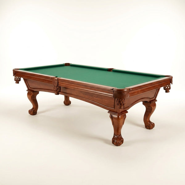Pool Table Built for Tournament Play, 8.3 Foot Size, Cherry Finish, K-66 Bumpers, Complete Accessory Set — Studio Shot
