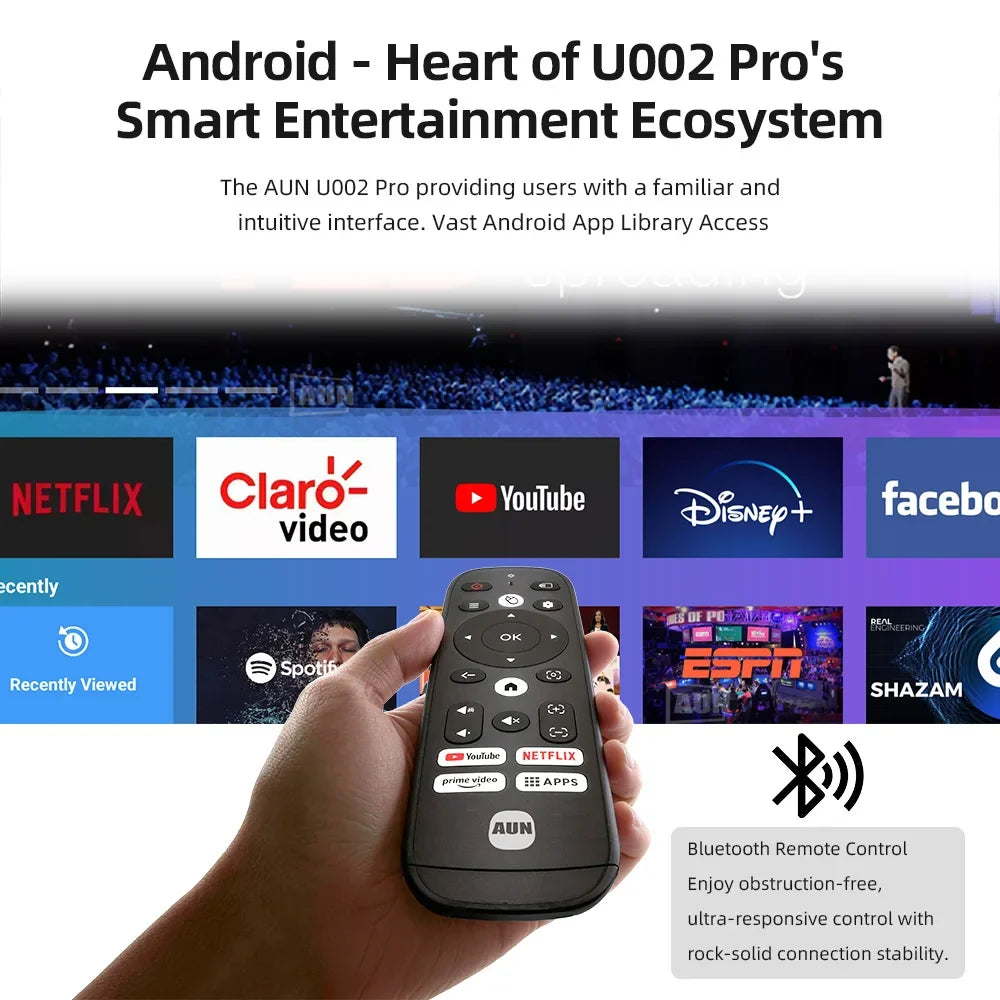 AUN U002 Pro Smart Home Theater Projector with Android TV & 4K Support