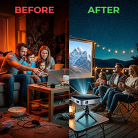 Wireless Projector, Thinnest 0.82" Portable Mini Projector, 10000Mah Built-In Battery for Instant Use, Includes Stand, Home Outdoor Projector with Wifi and Bluetooth, 4K 1080P Supported, Full HD — Before & After