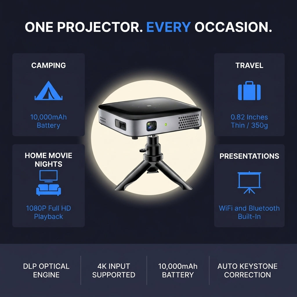 Wireless Projector, Thinnest 0.82" Portable Mini Projector, 10000Mah Built-In Battery for Instant Use, Includes Stand, Home Outdoor Projector with Wifi and Bluetooth, 4K 1080P Supported, Full HD — Results & Stats