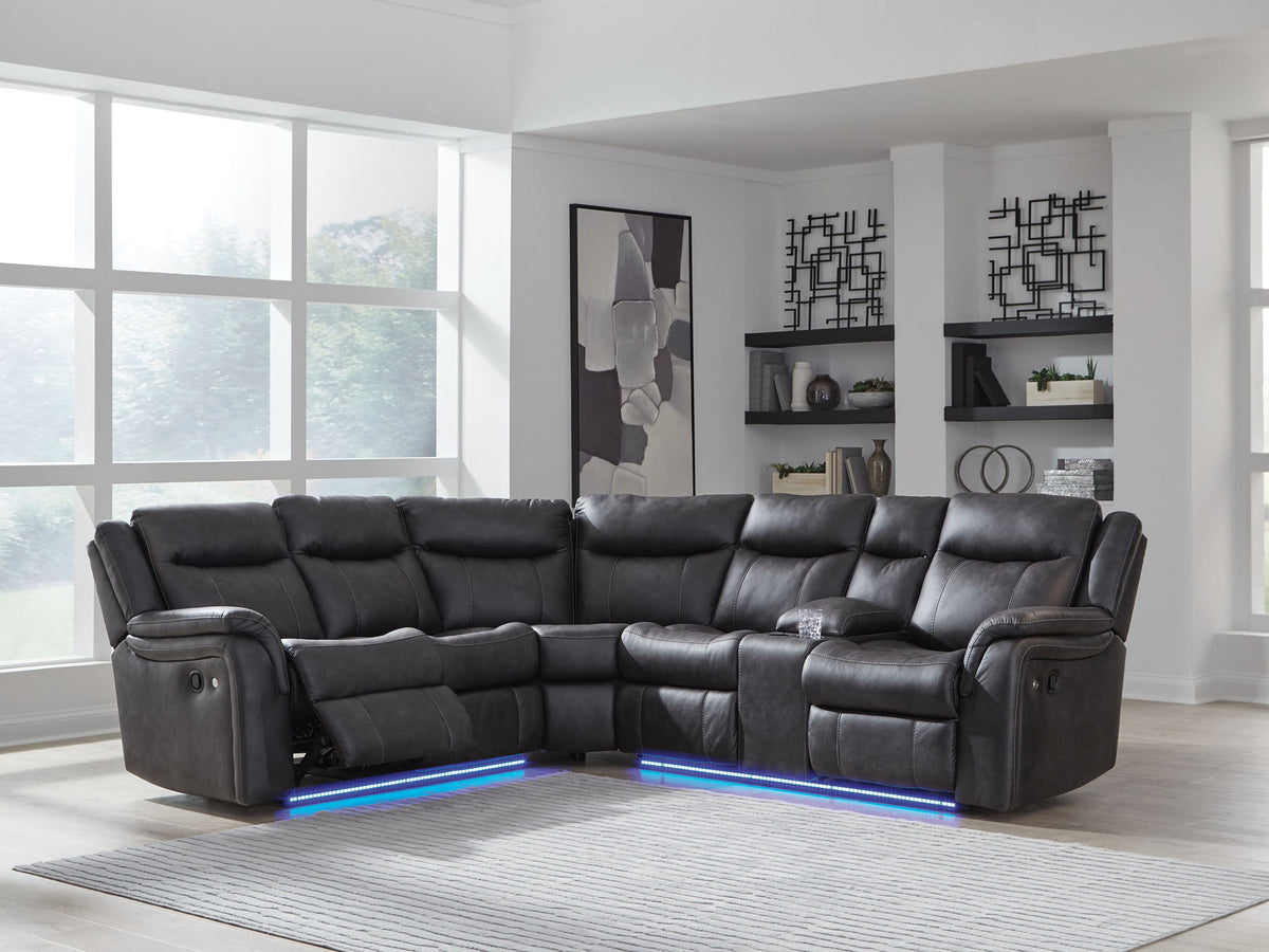 Sultan Meadow 2-Piece Reclining Sectional with LED Lighting - Carbon