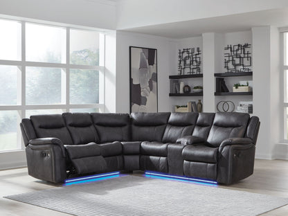 Sultan Meadow 2-Piece Reclining Sectional with LED Lighting - Carbon