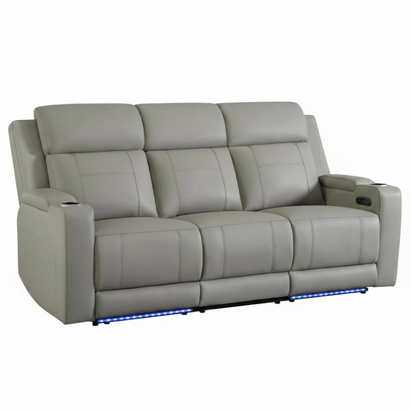 Power Recliner Sofa, Home Theater Seating with Adjustable Headrest, Blue LED Lighting, Reclining Loveseat, Flip-Up Backrest Storage, Multi-Port Charger, Cup Holder, USB