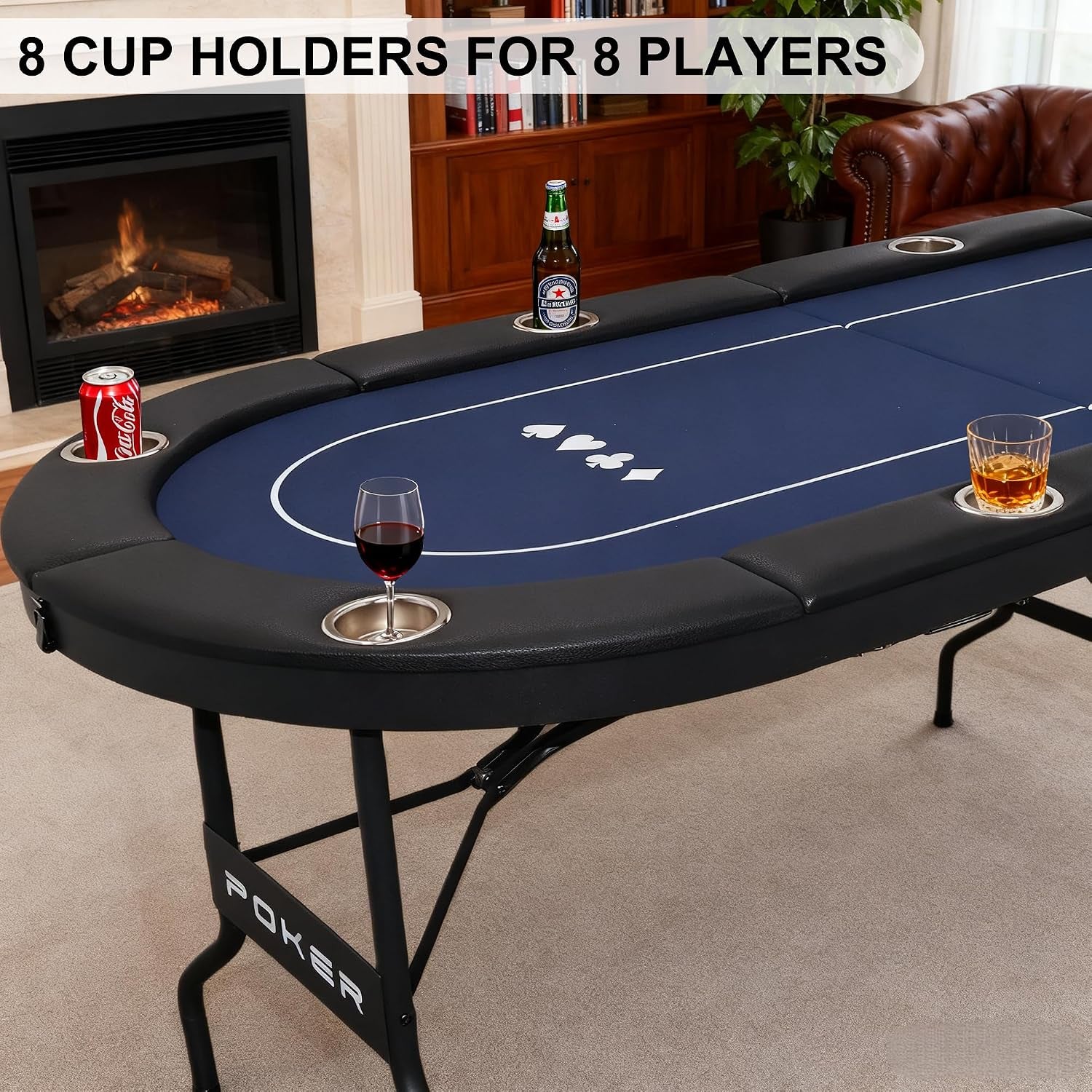 3 in 1 Foldable Poker Table with Reversible Game Mat, 8 Players Game Table with 8 Cup Holders, Suitable for Texas Holdem&Blackjack and Most of Poker Game.