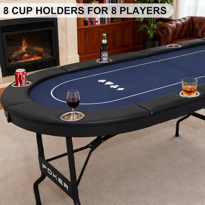 3 in 1 Foldable Poker Table with Reversible Game Mat, 8 Players Game Table with 8 Cup Holders, Suitable for Texas Holdem&Blackjack and Most of Poker Game.