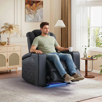 34.6"Wide Faux Leather Power Reclining Home Theater Seating Chair with Arm Storage&Dual Cup Holders&Usb Charging Port&Ambient Lighting