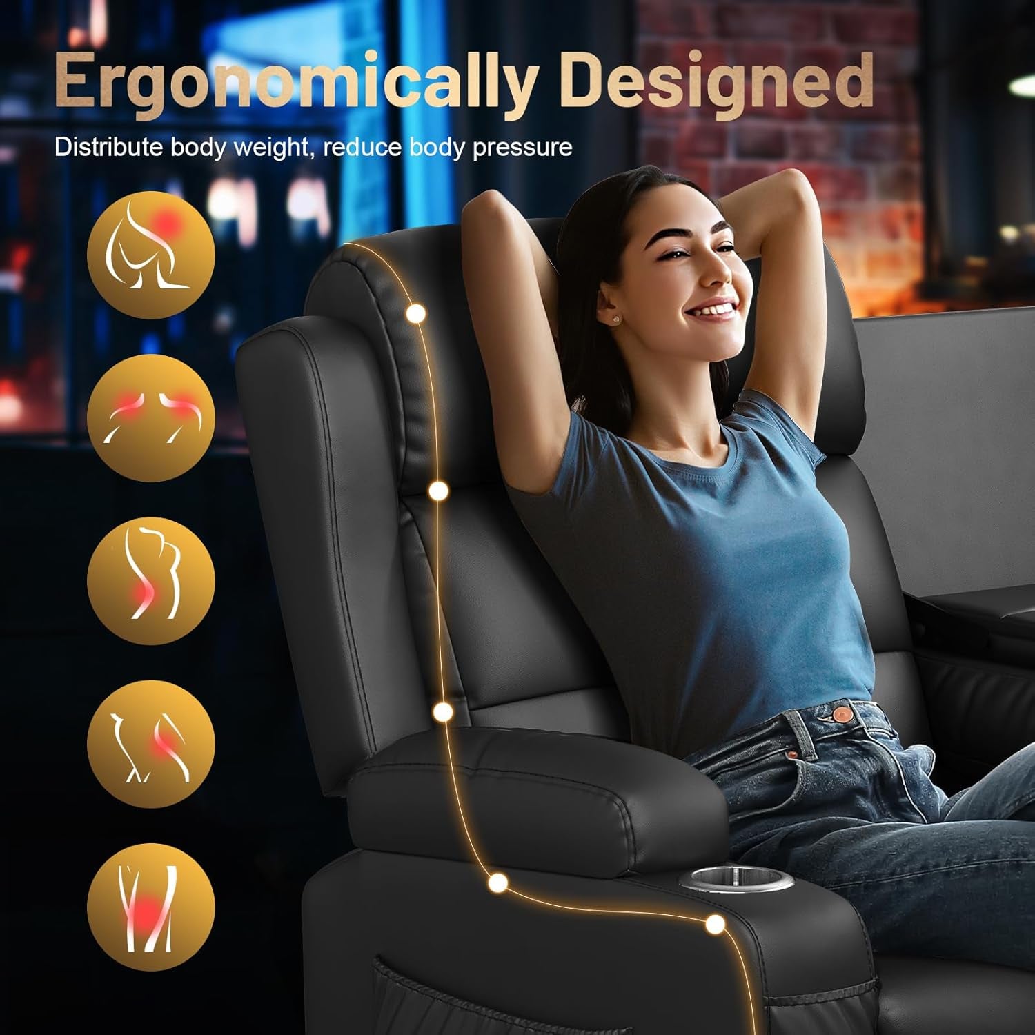 RV Reclining Sofa, Home Theater Seating Loveseat Couch with Massage | Reclining Loveseat with USB, Wall Hugger RV Couch Movie Theater Chairs, RV Furniture with Cup Holders, Drawer for Gaming Room