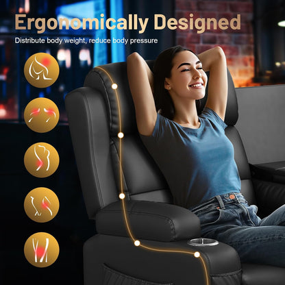 RV Reclining Sofa, Home Theater Seating Loveseat Couch with Massage | Reclining Loveseat with USB, Wall Hugger RV Couch Movie Theater Chairs, RV Furniture with Cup Holders, Drawer for Gaming Room